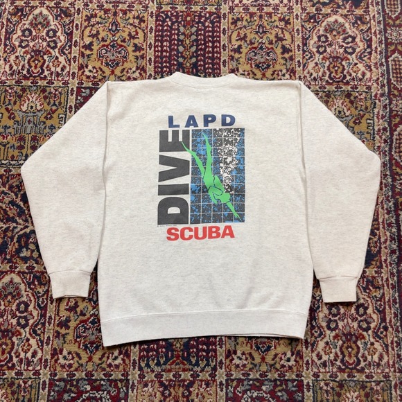 VTG 80s 90s LAPD Dive Team Scuba Sweatshirt Grey Los Angeles Police flag USA S